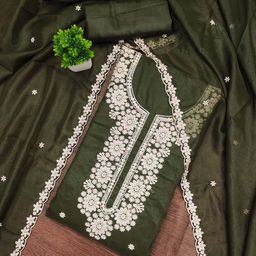 HERE&NOW Floral Embroidered Thread Work Georgette Unstitched Dress Material-image-55
