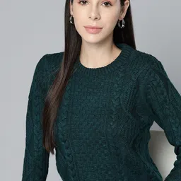 Chemistry Women Teal Self Design Pullover-image-26