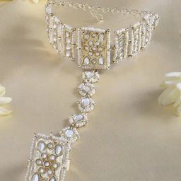 Zaveri Pearls Gold Tone Traditional Kundan & Pearls Hand Harness-ZPFK15352-7