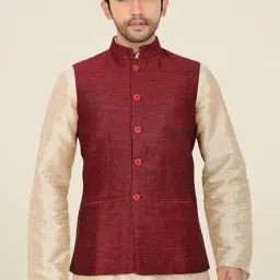 Manyavar Classic Maroon Textured Ethnic Waistcoat-picture-26