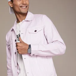 WROGN Solid Pure Cotton Denim Jacket-image-43