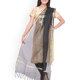 Dupatta Bazaar Black Self-Checked Silk Dupatta-image-54