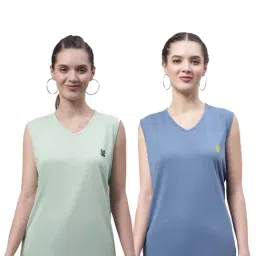 Vimal Jonney Mint & Blue Cotton Logo Print T-Shirt (Pack Of 2)-image-56