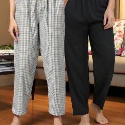 Kryptic Black & Blue Cotton Relaxed Fit Printed Lounge Pants - Pack of 2-image-3