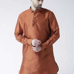DEYANN Men Orange Woven Design Straight Kurta-image-89