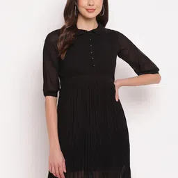 Mayra Women Black Solid Fit and Flare Dress-image-6