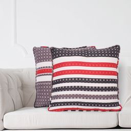 SWAYAM Grey & White Set of 2 Geometric Square Cushion Covers-image-37