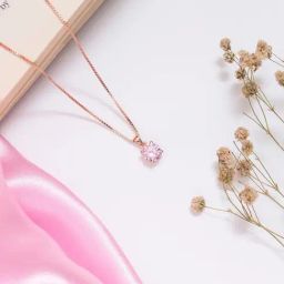 Zavya Pink Solitaire Rose Gold-Plated 92.5 Sterling Silver Pendant with Chain-image-98