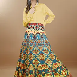 SAPTRANGI Kalamkari Digital Printed Flared Maxi Skirt-4