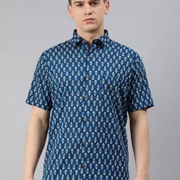 MILLENNIAL MEN Teal Blue & Green Comfort Regular Fit Anchor Print Pure Cotton Casual Shirt-image-31