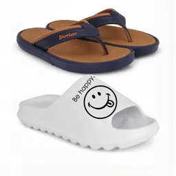 KAPYANSH Men Set of 2 White & Brown Clogs Flip Flops-picture-6