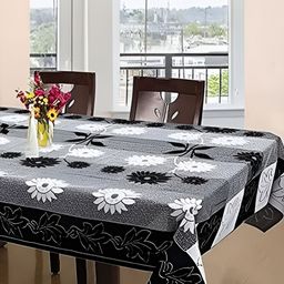 MONKDECOR Black Floral 6 Seater Cotton Table Cover With Textured details-10