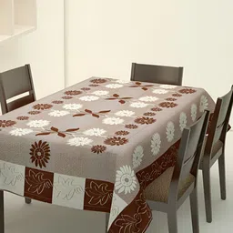 MONKDECOR Brown Floral Cotton 6 Seater Rectangle Table Cover With Textured details-6