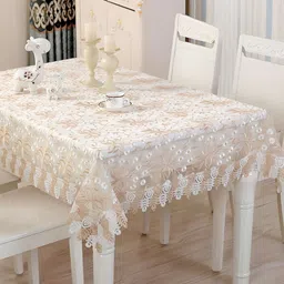 TANLOOMS White & Beige Floral Embroidered 4-Seater Table Cover-18