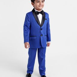 Babyhug Full Sleeves Solid Party Suit with Bow Tie - Royal Blue-image-17