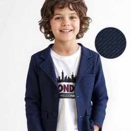 Babyhug Woven Full Sleeves Solid Blazer with T-Shirt - Navy Blue-image-22
