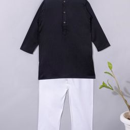 KAVEE Pure Cotton Full Sleeves Solid Kurta With Pyjama - Black-image-1