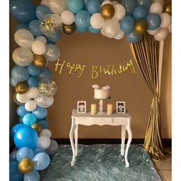 Bubble Trouble Birthday Decoration Items Balloons Gold Confetti & Happy Birthday Banner Pack of 70 - Multicolour-22