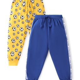 Babyhug Cotton Knit Full Length Lounge Pants With Football Print Pack Of 2 - Multicolor-image-99