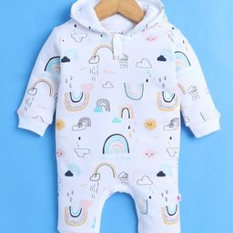 BUMZEE Cotton Full Sleeves Rainbow Printed Hooded Romper - White-image-10