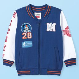 Babyhug Disney  Full Sleeves Bomber Jacket With Front & Back Mickey Mouse Graphic - Navy Blue & White-image-96
