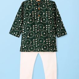 Ridokidz Full Sleeves Mirror Work Embellished & Embroidered Kuta Pyjama - Green-image-68
