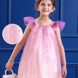 Mark & Mia Net Woven Cap Sleeves Party Dress With Foil Print - Pink-image-94