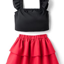 Mark & Mia Sleeveless Solid Top & Skirt Set - Black & Red-image-52