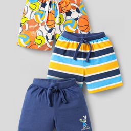 Babyhug Cotton Knit Shorts with Sports Theme Print & Stripes Pack of 3 - White & Navy Blue-image-86