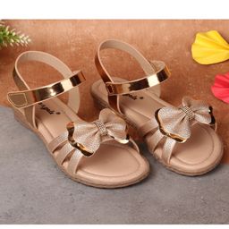 boyz n galz Bow Applique Detailed Shimmered Sandals With Velcro Closure - Rose Gold-image-67