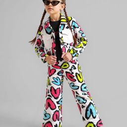 Ollington St. Cotton Set Of Heart Printed Jacket & Pant With Inner Top - White-image-56