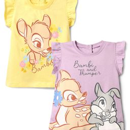 Babyhug Disney Single Jersey Knit Frill Sleeves T-Shirts With Bambi & Thumper Graphics Pack Of 2- Yellow & Lilac-image-89