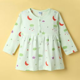Tango Single Jersey Knit Full Sleeves Front Open Star Print Frock - Light Green-image-74