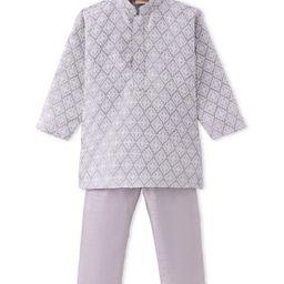 Ridokidz Full Sleeves Ethnic Motif Embroidered Kurta & Pyjama Set - Grey-image-53