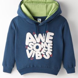 Tango Knit Full Sleeves Hooded Fleece Sweatshirt with Text Print - Navy Blue-picture-14
