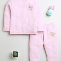 BUMZEE Cotton Knit Full Sleeves Thermal T-Shirt & Lounge Pant Set With Butterfly Print - Pink-picture-42