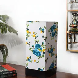 Aura White & Blue Printed Wooden Rectangle Shaped Table Lamp-image-95