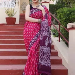 Craft Musium Floral Pure Cotton Bagru Saree-image-61