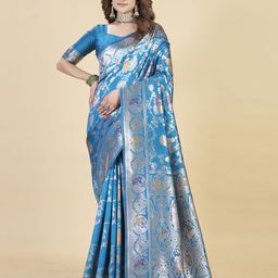 Vintro Woven Design Zari Silk Blend Banarasi Saree-image-41