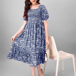 Krunal Raiyani Women Floral Printed Smocked & Tiered Fit & Flare Midi Dress-picture-47