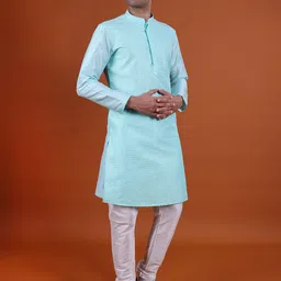 NAMASKAR Men Ethnic Motifs Embroidered Regular Sequinned Pure Cotton Kurta with Churidar-picture-0