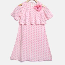Sera Girls Pink Polka Dot Print Layered A-Line Dress-image-96