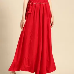 TAG 7 Women Red Solid Flared Palazzos-58