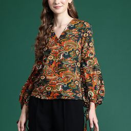 DressBerry Ethnic Print Puff Sleeves Crepe Shirt Style Top-picture-37