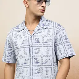 HIGHLANDER Men Printed Cuban Collar Relaxed Shirt-image-24