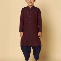 KISAH Kids Red & Blue Embroidered Full Sleeves Kurta Set-image-35