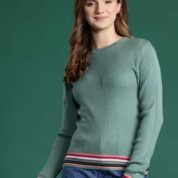 DressBerry Striped Hem Ribbed Pullover-image-41