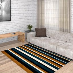 PRESTO Gold-Toned & Blue Printed Hand-Tufted Woolen Anti-Skid Carpet-21