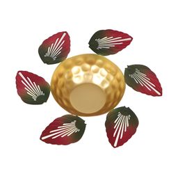 Amaya Decors 2Pcs Green & Red Textured Urli & Diya Pooja Essentials-1