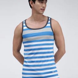 Zoiro White & Blue Regular Fit Striped Vest-image-54
